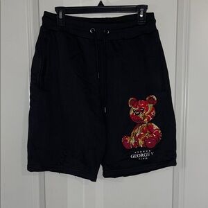 George Black Athletic Shorts with Red Bear Design